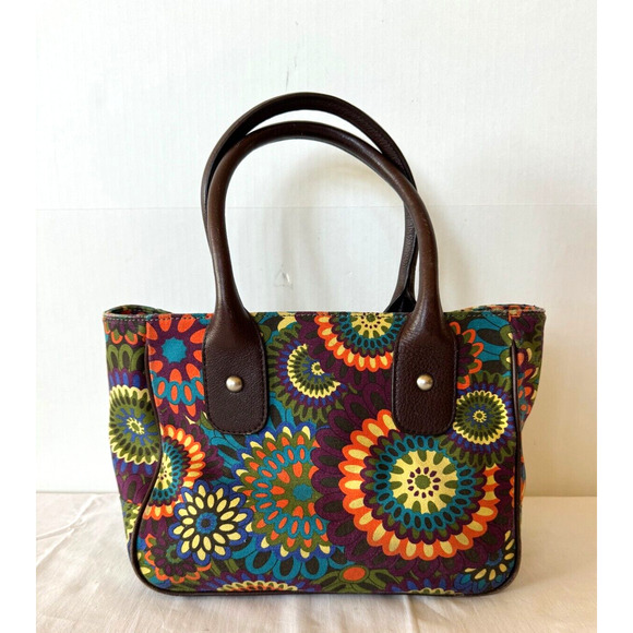 Audrey Brooke Satchel Purse Leather HandBag Colorful Floral Mandala Print - Picture 3 of 8